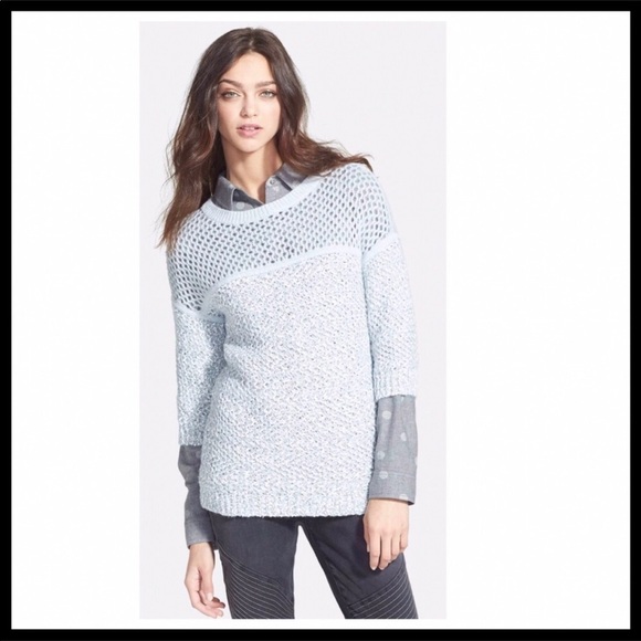 PASTEL BLUE PULLOVER 3/4 SLEEVE KNIT TUNIC SWEATER - Picture 2 of 7